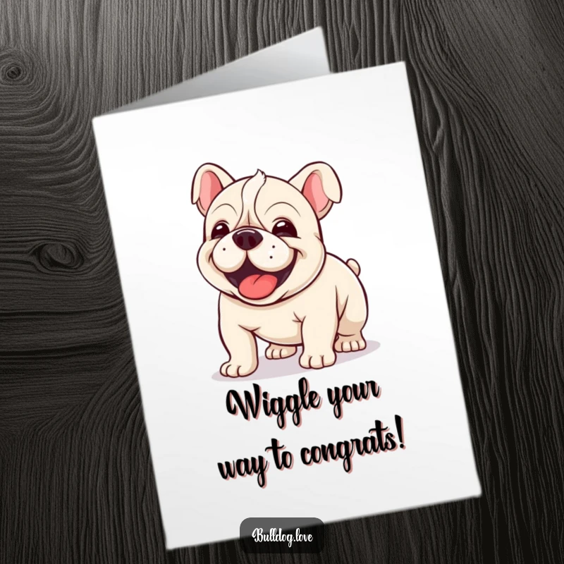 Funny Free Printable Congratulations Card: A Kawaii bulldog doing a happy, bouncy wiggle to celebrate your success.