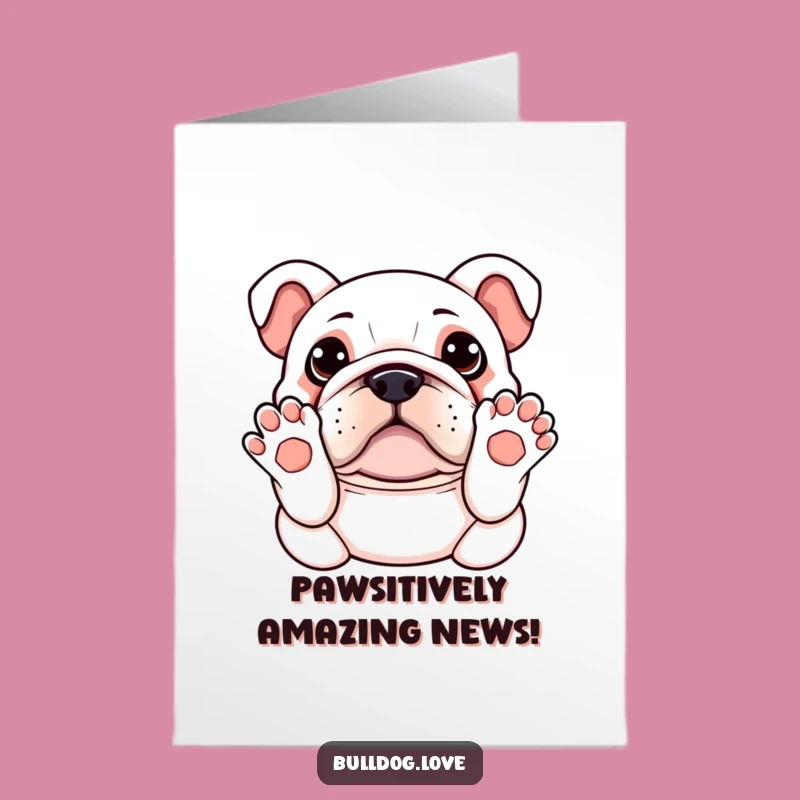Free Printable Congrats Card: Cute Kawaii Bulldog, Paws Up, Heartwarming Downloadable Gift