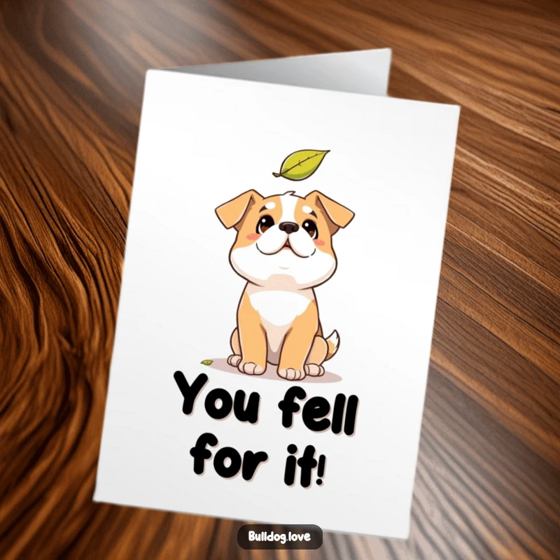 Funny Free Printable Congratulations Card: A sturdy dog tilts its head, amused by a drifting leaf.