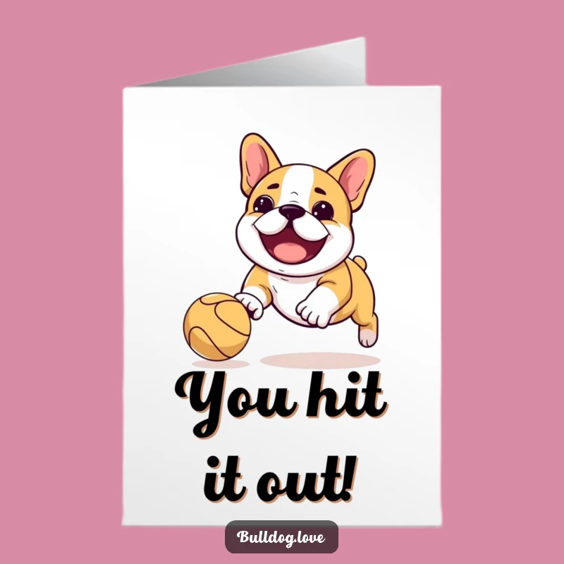 Free Printable Congrats Card: Joyful Kawaii Bulldog Chasing Ball for Your Win!