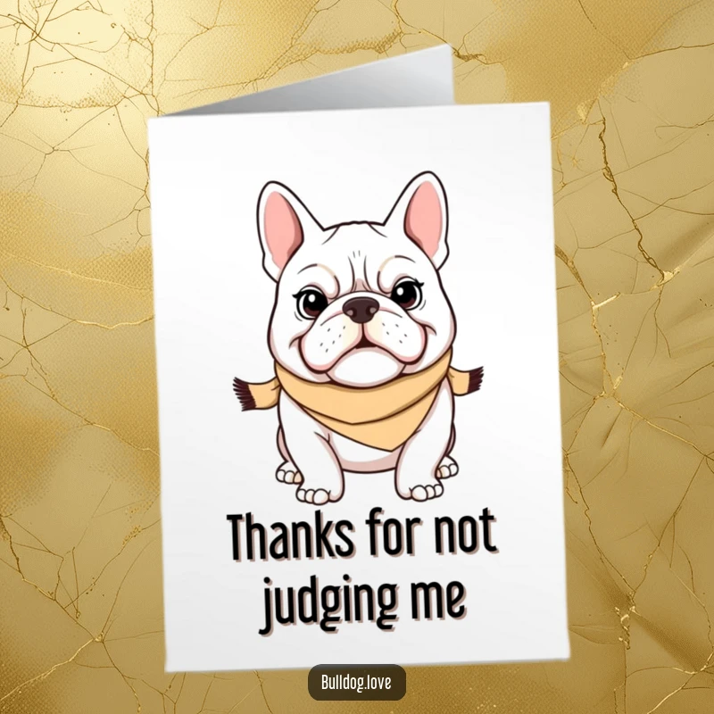 Funny Free Printable Thank You Card: Cute bulldog in a scarf, offering thanks with a grin. Get yours now!