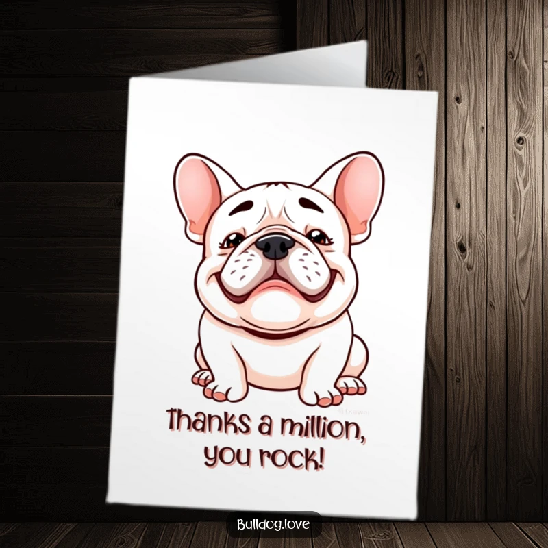 Funny Free Printable Thank You Card: Kawaii bulldog with a goofy grin and floppy ears bouncing, expressing sincere thanks.