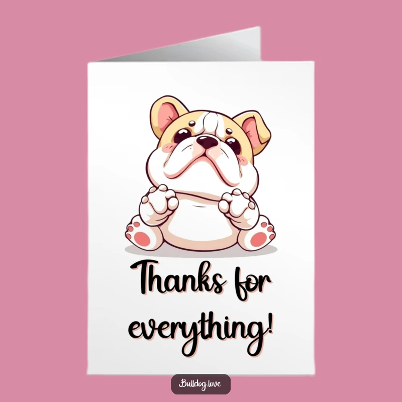 Free Printable Thank You Card: Kawaii Bulldog Paws Up for Your Kindness