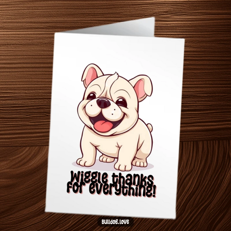 Funny Free Printable Thank You Card: A Kawaii bulldog's joyful, clumsy wiggle expresses thanks with a smile.
