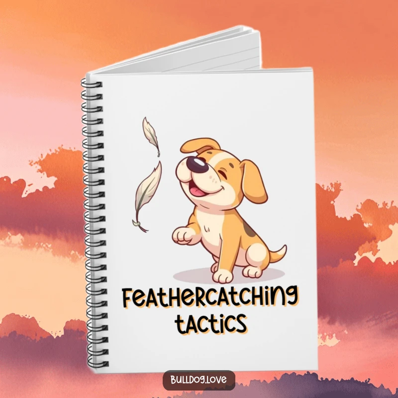 Funny Broad Snout Dog Notebook: Dog with a broad snout playfully reaching for a floating feather on a comical cover.