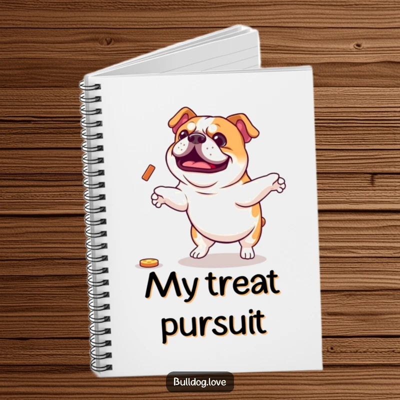 Funny Bulldog Notebook: Features a silly, enthusiastic bulldog jumping for a treat on its cover. Ideal funny gift.
