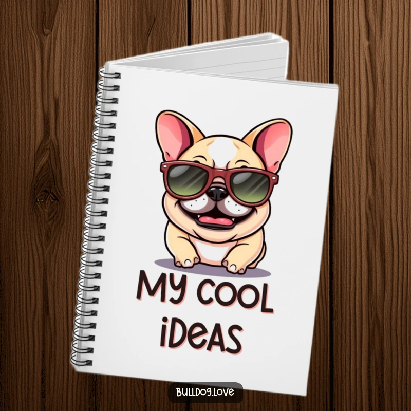 Funny Bulldog Notebook: A giggling bulldog with floppy ears wears oversized sunglasses, perfect for jotting cool notes.