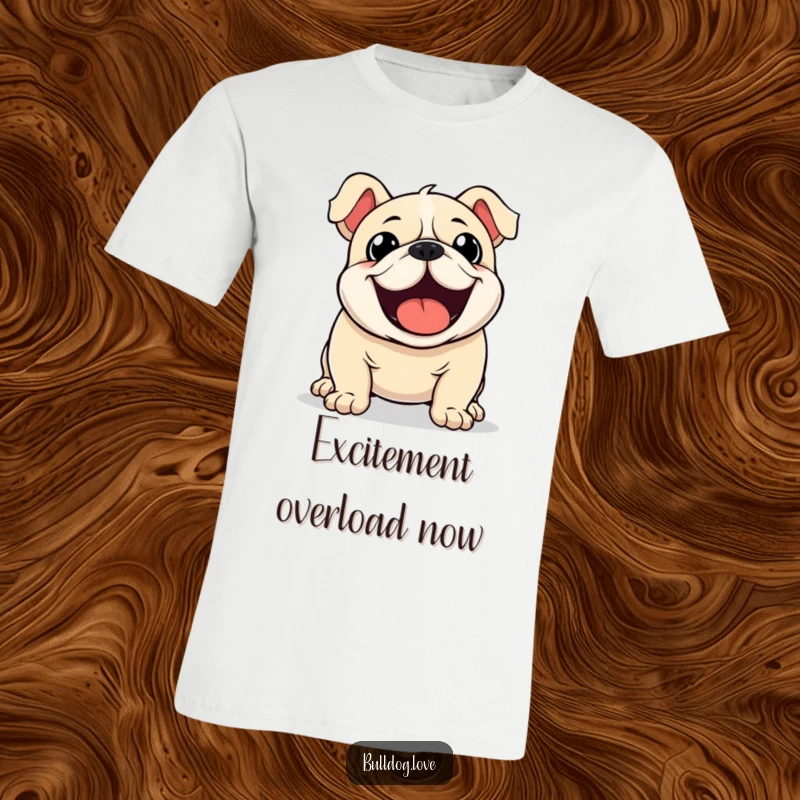Funny Kawaii Bulldog T-Shirt featuring a dog with a furiously wagging tail, symbolizing boundless energy and excitement.