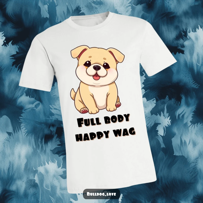 Funny Chubby Dog T-Shirt: Chubby dog with oversized ears looking overjoyed and wagging its whole body energetically.