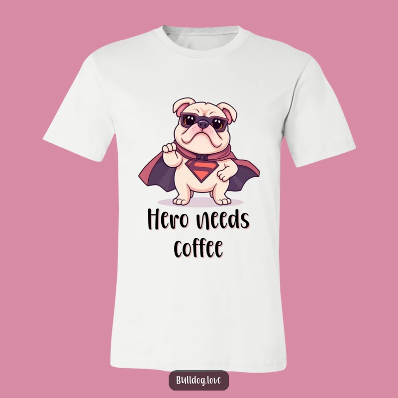 Funny Superhero Bulldog T-Shirt: Heroic Pose Cape Tee, Hilarious Gift Apparel