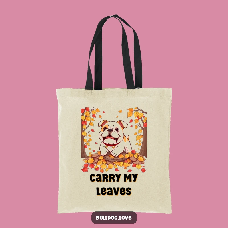 Funny Bulldog Autumn Leaves Tote Bag: Playful Dog Art for Fall