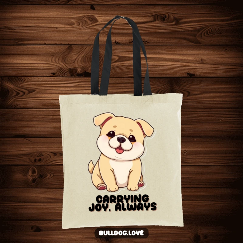 Funny Chubby Dog Tote Bag: Chubby dog with big ears captured in a full body wag, radiating comical delight.