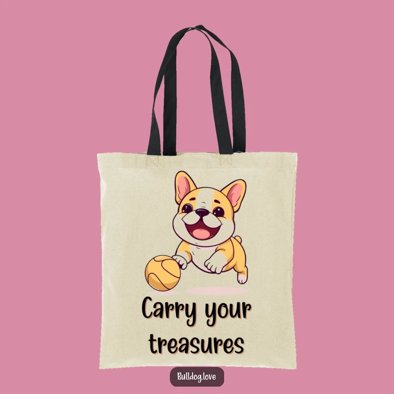 Funny Kawaii Bulldog Tote Bag: Ball Chase Playful Accessory Gift