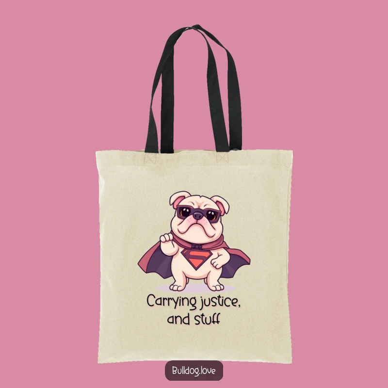 Funny Superhero Bulldog Tote Bag: Heroic Pose Cape Carrier, Hilarious Gift
